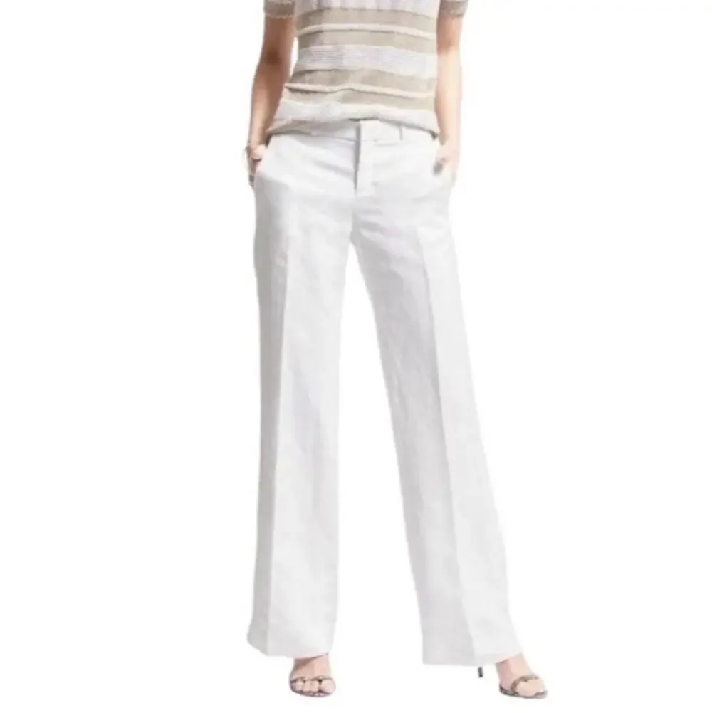 Banana Republic Logan Linen Blend Lined Trouser White Size 12L Long NWT